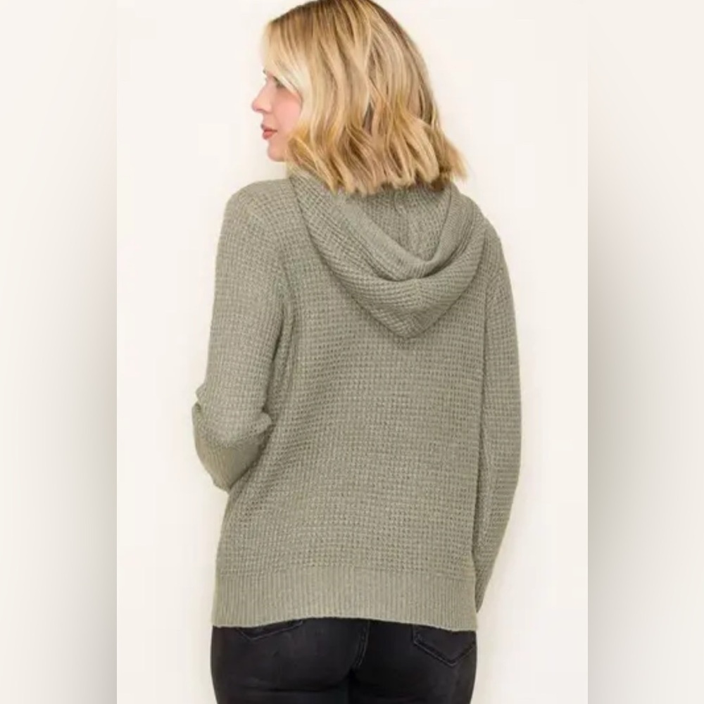 Staccato Ivory Cable Knit Sweater Hoodie.  Sz L - Picture 3 of 11